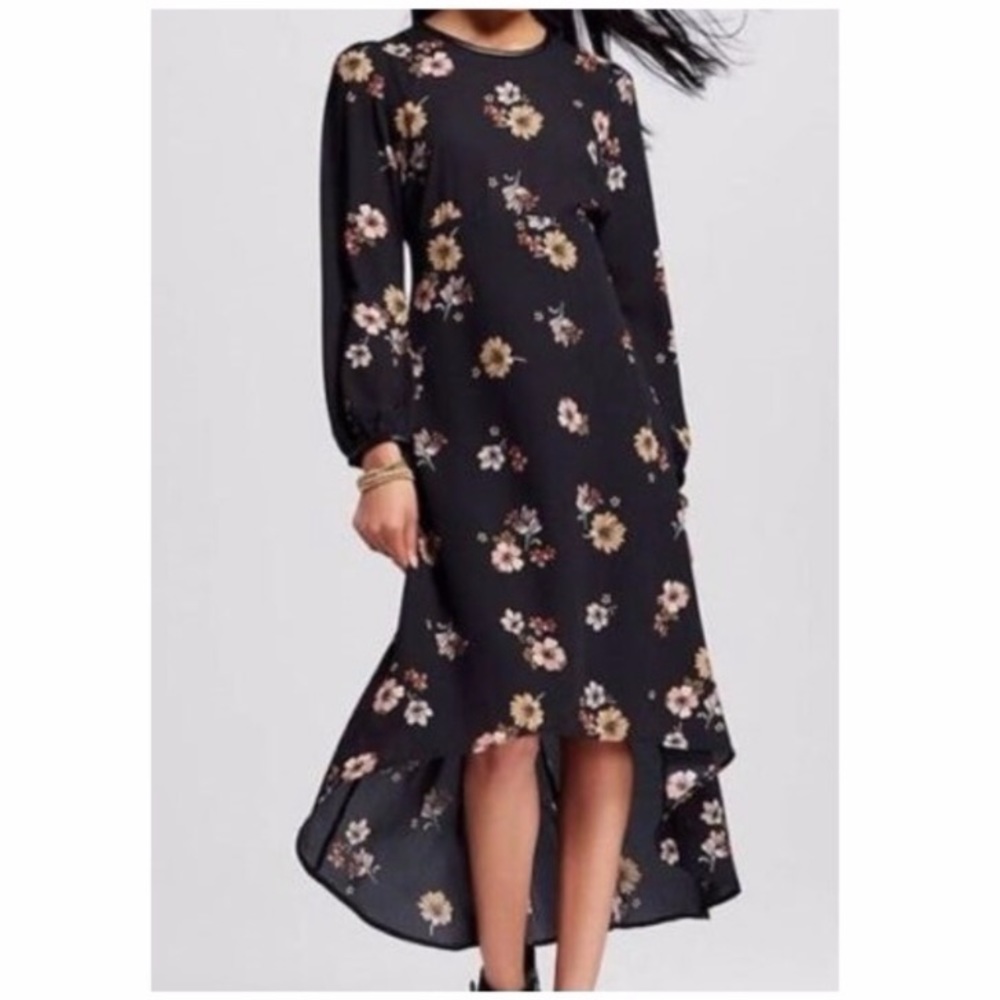 WhoWhatWear Black Floral High Low Dress (NWT)